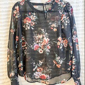 NWOT Black Sheer Floral Print Blouse